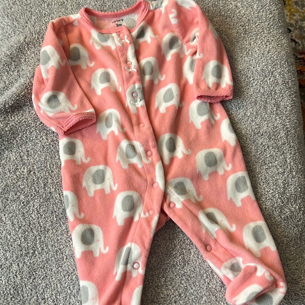 3 month girls pink fleece snap footie